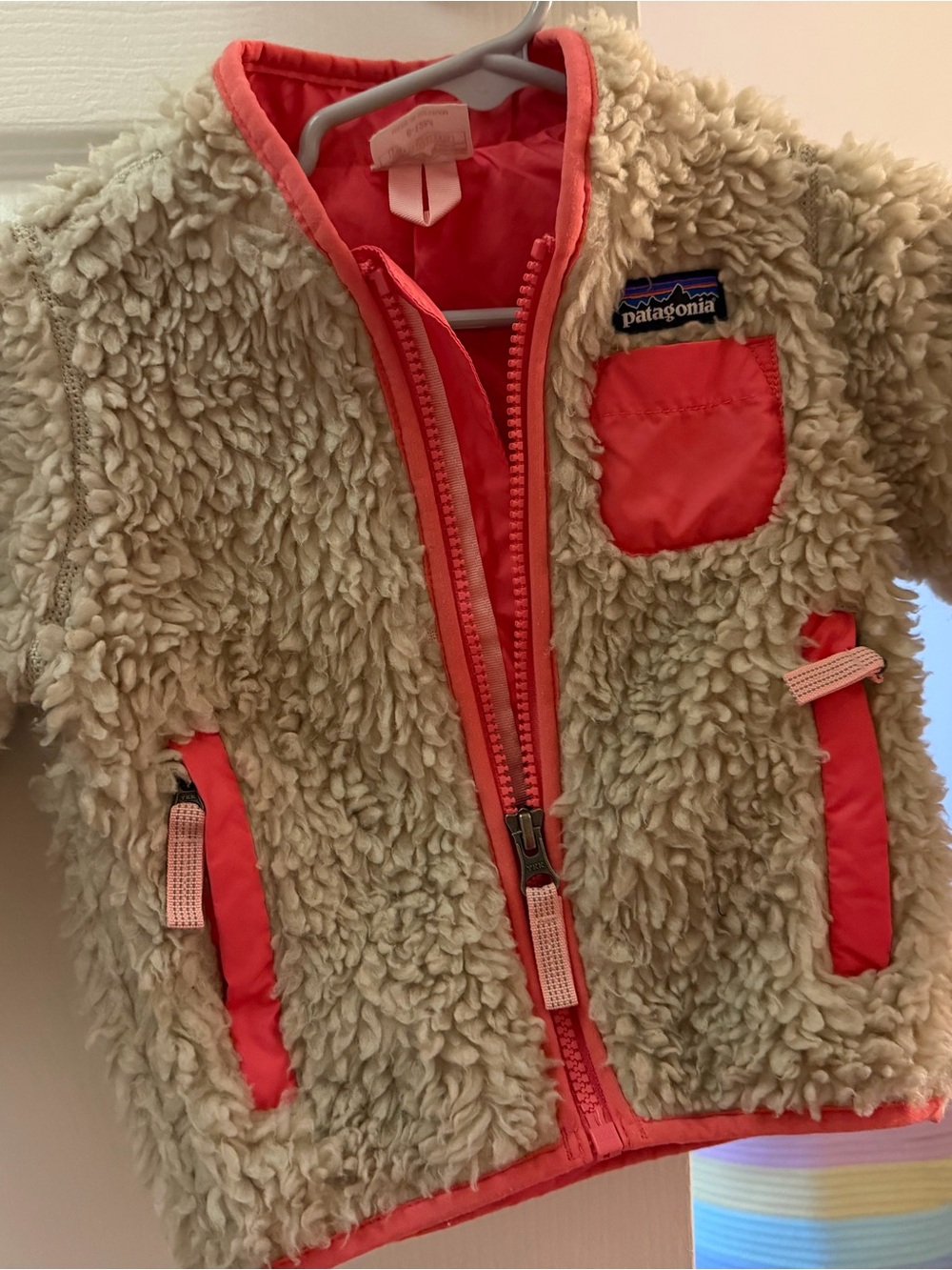 Patagonia Kids Cream Sherpa Jacket with Coral Trim